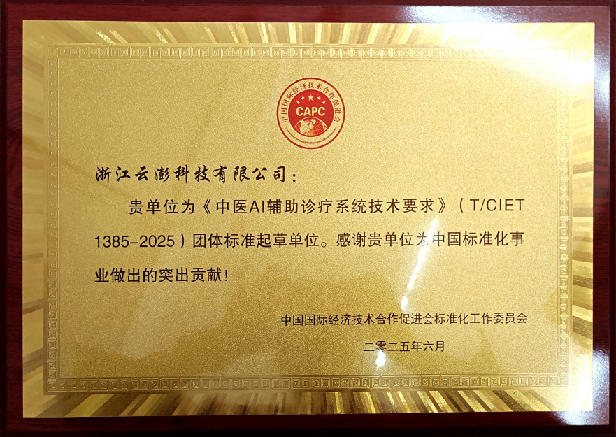 云澎科技為《中醫(yī)AI輔助診療系統(tǒng)技術(shù)要求》做好團(tuán)體標(biāo)準(zhǔn)起草工作